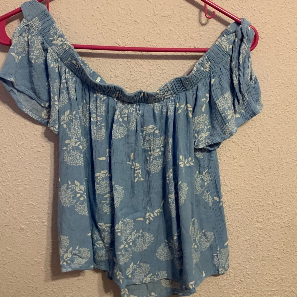 Blue floral off shoulder top